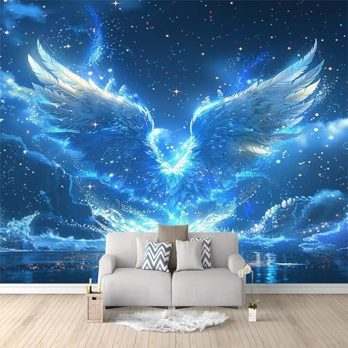 Sternenhimmel-Engelsflügel Vlies Tapeten Wandtapete Blau Muster 3D Wandbild Wohnzimmer Wanddekoration Fototapete 3D Tapete Effekt 200x140 cm