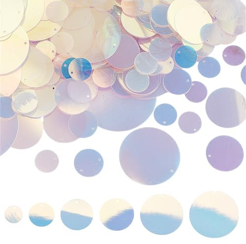 HOBBIESAY 6 Größe:Ca. 690 Stück Flache Runde Pailletten Lose PVC Paillettenmit Loch Große Glitzernde Pailletten Zum Basteln Sticken Verschönern Nähen Dekoration