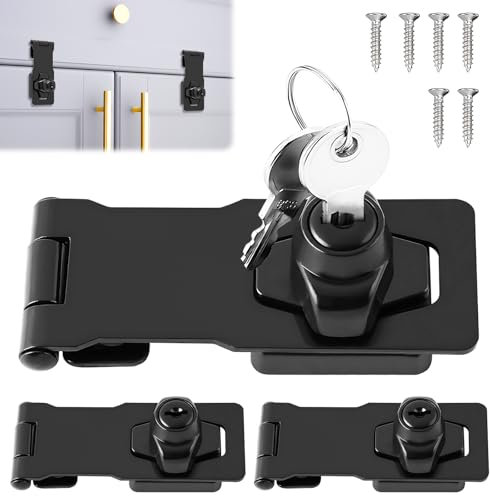 3 Stücke Überfalle abschließbar, Sicherheits Überfalle, Türschloss mit Schlüssel, Schublade Schrank Locks Vorhängeschloss Lock Cam Lock Tor Riegel Schloss mit Schrauben (Schwarz 4 Inch)