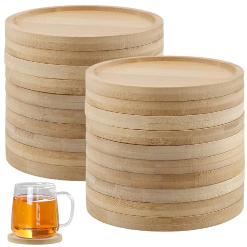 CHUIFAI 20 Stück 10cm Bambus Untersetzer Rund, Glasuntersetzer Holz Rund, Gläser Holz Untersetzer Tischuntersetzer für Getränke, Bar, Tassen, Tassenuntersetzer Deko Geschenke