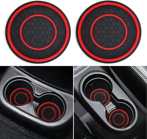 2PCS Car Cup Holder Coasters Compatible with Mercedes Benz A-Class C-Class CLA CLS AMG GLC GLE GLS, 2.75 Inch Non-Slip Silicone Coaster Fits for Mercedes Benz Car Interior Accessories - Black/Red
