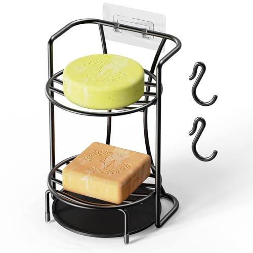NiHome 2-Tier Soap Holder with Efficient Drainage and Rust-Free Finish (Black)