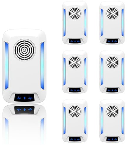 Ultrasónico de Plagas,6 Pack Antimosquitos Electrónico y Ahuyentador de Roedores, Repelente Ultrasónico Ratas para Anti Mosquitos, Moscas, Ratones, Cucarachas, Arañas, Roedores(Blan)