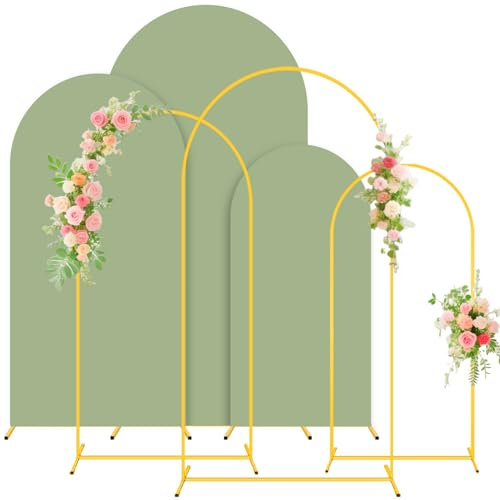 FUHSY Wedding Arch Backdrop Stand and Sage Green Arch Cover Set of 3 1.2M 1.5M 1.8M Metal Backdrop Arches Stable Frame Stands with Spandex Backdrop Cover for Birthday Party Bridal Baby Shower Decor