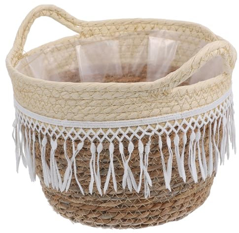 WEKAMOS Cesta Tejida Para Plantas Con Funda Plástica Macetero Decorativo De Estilo Country Para Interior Para Salón Dormitorio Y Oficina