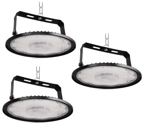 JBdusn 300W UFO LED Lámpara de Alta Bahía, 3 Pack Foco de Exterior 360LEDs Naves Industriales, 6500K Taller Lámpara Impermeable IP65 Iluminación Para Garaje Fábrica Taller
