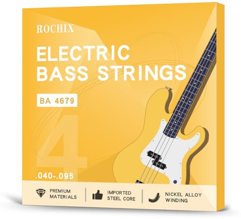 Rochix Bass Saiten - BA 4679, Stahlkern mit Nickel-Legierung umsponnen, Einsteigerniveau für neue Spieler, langlebig & leicht zu spielen(4 Saiten/Satz)