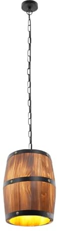 KigerNee Lampadario a sospensione in stile vintage, con catena da 90 cm, in legno, per camera da letto, scale, studio (legno/ferro, altezza regolabile)