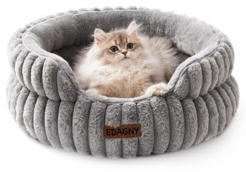 EDAGNY Kattsängar för inomhuskatter, kattsäng, tvättbar kattungesäng, munk, anti-ångest fluffig lugnande husdjurssäng för valp och kattsoffa med halkfri botten
