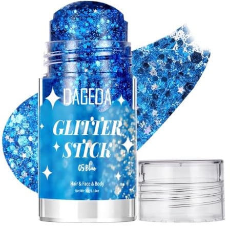 Prreal Bâton De Peinture À Paillettes Bleues Pour Le Corps Maquillage | scintillant pour le visage pour femme, accessoire de tenue rave, holographique sirène paillettes, bâton de peinture, 05