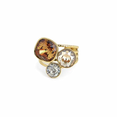 SAPHY Bague femme Cristaux Autrichiens - Acier inoxydable doré - Ajustable - Écrin cadeau - Idée Cadeau Femme
