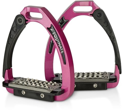 Equinate Sicherheitssteigbügel Velocity 10cm Pink - Leichte Aluminium Steigbügel mit Sicherheitsarm und Rutschfester Edelstahltrittfläche - Für Erwachsene und Kinder - 2 Stück