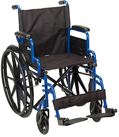 Drive Medical Blue Streak Lightweight Wheelchair - Portable Folding Mobility Aid - Swing-Away Footrests - Desk Arms - Durable Steel Frame - Easy Transport & Storage - 16-Inch Seat