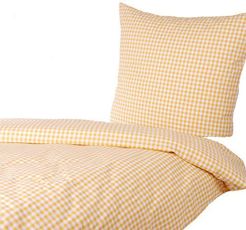Hans-Textil-Shop Bettwäsche Karo 1x1 cm Baumwolle - Reißverschluss, Kariert, Karomuster, Landhaus, Bettbezug (Gelb, 155x220 80x80 cm)