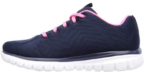Skechers Women's Graceful Get Connected Sneaker, Navy Mesh Hot Pink Trim, 4.5 UK