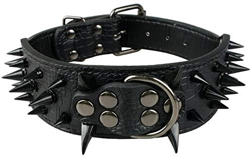 Hundehalsband Mit Scharfen Stacheln Besetzte Luxuriös Gepolsterte LederhalSWänder für Mittelgroße Hunde 5cm Breite Halskette Gegen Beißen (L, SW-SW)