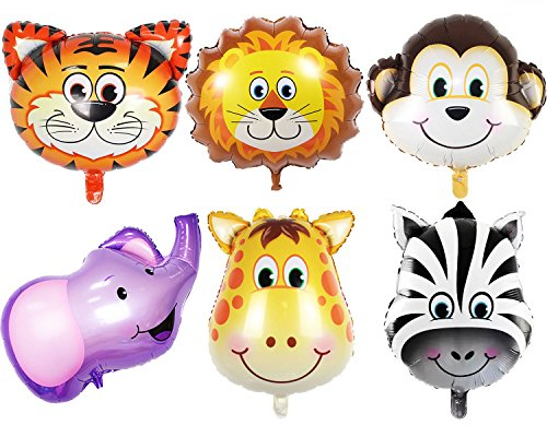 GuassLee JUNGLE ANIMALS HEAD BALLOONS - 6pcs 22 Inch Giant Animal Head Balloons Kit For Birthday Baby Shower Party Decorations Kid's Toy