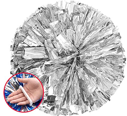 bcland 2 Stück Cheerleading Metallic Folie und Kunststoff Ring Pompons Cheerleading Poms, silber