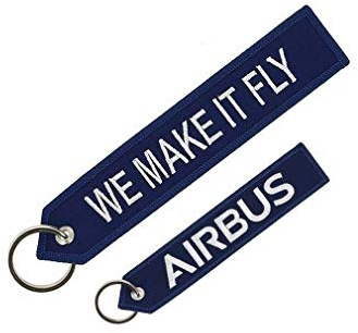 AIRBUS - Porte clés We Make It Fly, Bord Cousu, Oeillet Solide, Pour Sacs et Valises, Idée cadeaux passionés aéronautique, Bleu, Taille unique 160 x 30 mm