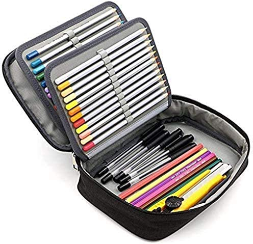 Stiftemappe Federmäppchen mit Reißverschluss Tragegriff Kosmetik Koffer Tasche für Kunst Schule Büro Farbstifte Kunstpinsel Mehrzweck Etui Bleistift Beutel Schwarz