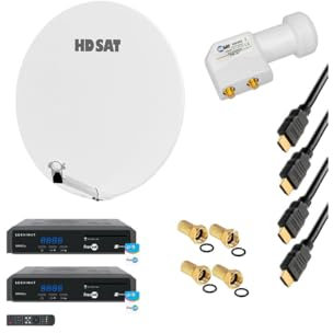 HDSAT Pack Parabole Satellite Fibre 85cm avec 2X Récepteurs FRANSAT + LNB Single