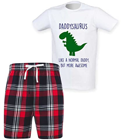 60 Second Makeover Limited Daddysaurus Daddy Dinosaur Tartan Shorts Mens Pyjamas Set Daddy Fathers Day Pyjamas For Men Dad Birthday Gifts Pajamas