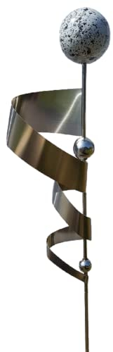 Jürgen Bocker Garten-Ambiente Gartenstecker Skulptur Kari 120 cm aus Edelstahl matt gebürstet mit obere Kugel Edelstahl Lackierung Granit Weiss
