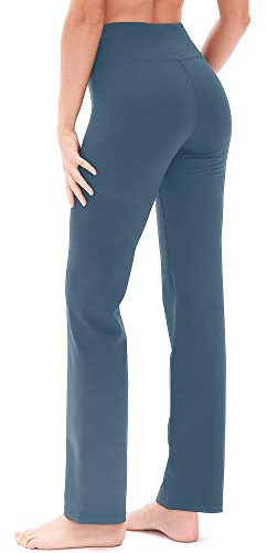 icyzone Damen Bootcut Yogahose Lange Sporthose Hohe Taille Flare Fitness Training Hosen (L, Blau)