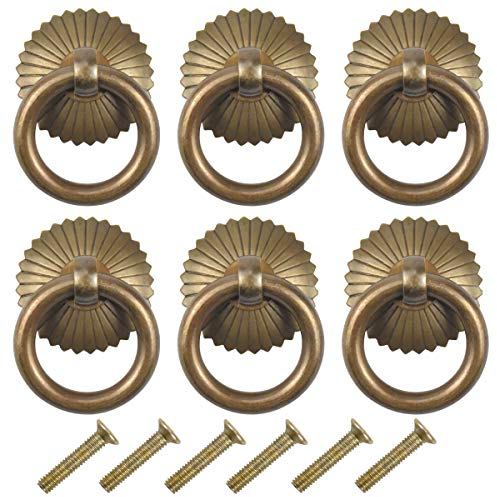 6 Stück Möbelknöpfe Vintage, Küchenschrank Kleiderschrank Knopf, Antik Schublade Ziehen Ring Griffe, Schubladengriffe für Möbel Schrank Kommode Tür möbelknauf Schubladen Ring-Ösen Griffe (Antike)