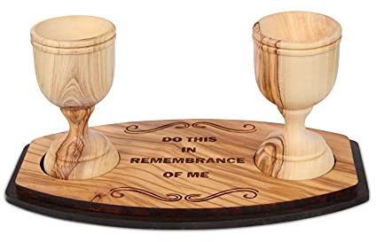 2 Small Olive Wood Communion Cups with Engraved Tray – Do This in Remembrance – Hand-Carved in Bethlehem, Holy Land – Authentic Christian Eucharist & Worship Set with Certificate of Origin & Gift Bag