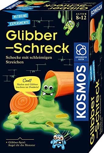 KOSMOS 657970 Glibber-Schreck, Erschaffe Glibber-Monster, nachtleuchtende Maden, Pups-Schleim etc. Experimentierset für Kinder ab 8 Jahre, Scherz-Artikel, Mitbringsel, lustiges Geschenk, Beschäftigung