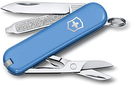 Victorinox Schweizer Taschenmesser, Klein, Classic SD, Multitool, Swiss Army Knife mit 7 Funktionen, Klinge, Nagelfeile, Schraubendreher, Hellblau