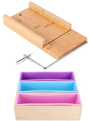 Tyenaza DIY silikonform für seifen, Seifenform DIY Silikon Seifenherstellung Form Holzkiste Set Manuelle Seifenschneider mit Skala Küchenwerkzeug 1200ml