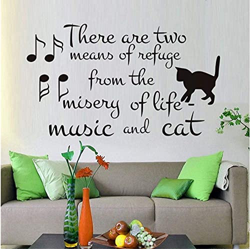 Es Gibt Zwei Möglichkeiten, Der Welt Zu Entkommen. Vinyl Wandaufkleber Musik Und Katzennotizen Abnehmbare Tapete Tierhandlung Aufkleber Heimtextilien 74 * 43Cm