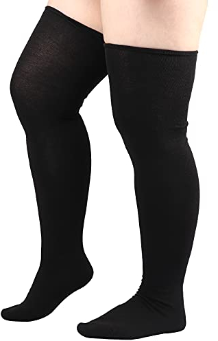 DRESHOW Plus Size Women Thigh High Socks Striped Over Knee Long Boot Stockings Knee High Socks Leg Warmers