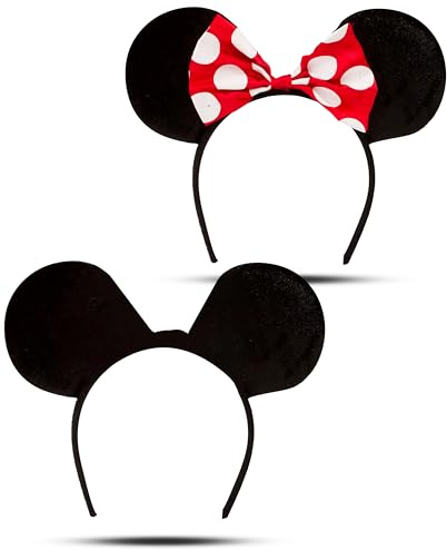 Dreamzfit® Mickey & Minnie Mouse Ears Headband Set (2-Pack) | Adult Disney Costume Ears for Halloween, Parties & Disneybounding | Unisex Fancy Dress Hat for Couples, Hen Nights & Stag Dos