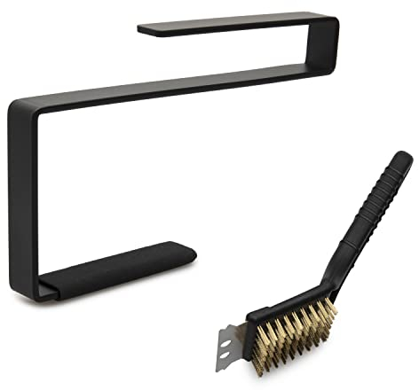 Orangepatrick BBQ Plate Setter Lifter Heat Deflector BGE Accessory Tool - For Small Medium Large Big Green Egg Smoker and Kamado Barbeque Grill - Complete with Premium Grill Scraping Brush
