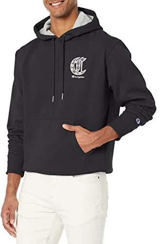 Champion Herren Powerblend Fleece Hoodie Faux Plaid Kapuzenpullover, Schwarzes Kunstkaro, Large