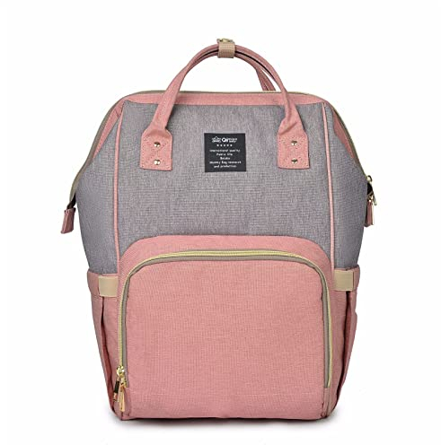 WSLCN Wickelrucksack für Babys, multifunktional, wasserdicht, mit Wickelunterlage, 2 Kinderwagengurten, Flaschentasche, Reisetasche, Rosa und Grau, One size