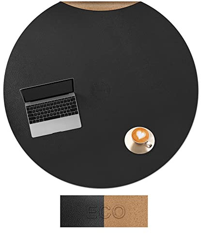 CENNBIE Leder & Kork Tischdecke,106.5/100/90/ 80cm rund Tischtuch,wasserdichte Tischunterlage，Geeignet für Esstisch, Wohnzimmertisch, Couchtisch， kann zugeschnitten werde (schwarz)