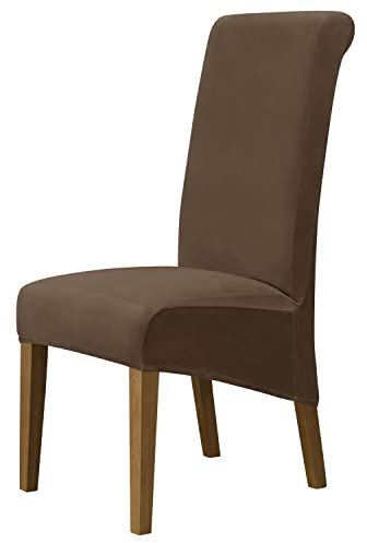 Große Stuhlhussen Samt Plüsch Für Esszimmerstühle, XL Stuhlbezug Stretch Hoher Rücken Schonbezüge Für Stuhl, Stuhlschutzbezüge Set Für Hochzeit (Dark Coffee,6 PCS)