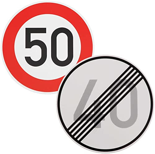 Original 2 x Verkehrszeichen Nr. 274-50 50 km/h und 278-40 Ende 40 km/h Verkehrsschild Temposchild Schild Geburtstagsschild nach StVO mit RAL 600 mmØ