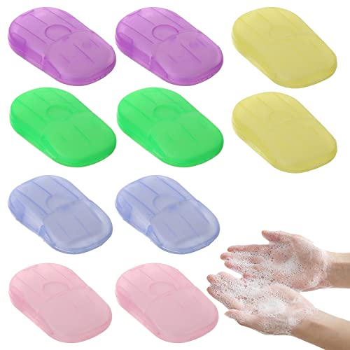 10 Boxen Einweg-Papierseife YUTOU Seife Papier Seifenblätter Einweg Seifescheiben Seifenpapierblätter Tragbar Mini Seifenblättchen 5 Farben Paper Soap mit Kunststoffbox