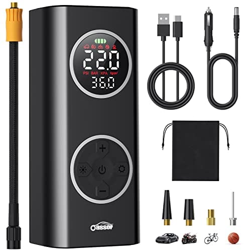 Oasser Compressore Aria Portatile 150PSI 12V DC 6000mAh Ricaricabile Compressore Aria Portatile Auto Con Display LCD a Colori a Doppio Schermo con Arresto Automatico