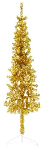 vidaXL Albero Natale Artificiale Sottile a metà con Supporto Oro 150cm