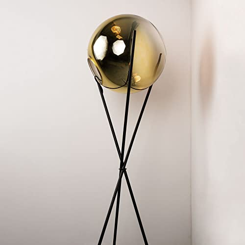 s.luce Stehleuchte Progress 40cm Stehlampe Dreibeinlampe Wohnzimmerlampe Tripod Glasfarbe Gold, Gestänge Schwarz