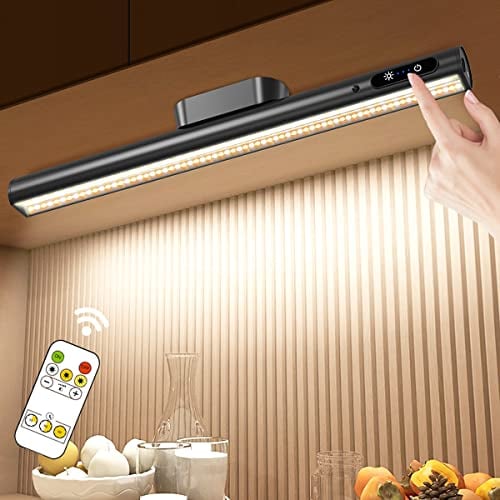 Hapfish Rechargeable Battery Powered Lights, Led Strip Light Bar Battery Operated 4000mAh Magnetic Dimmable Remote Control, Under Shelf Lighting for Mirror Indoor Wall Cabinet Kitchen - Black