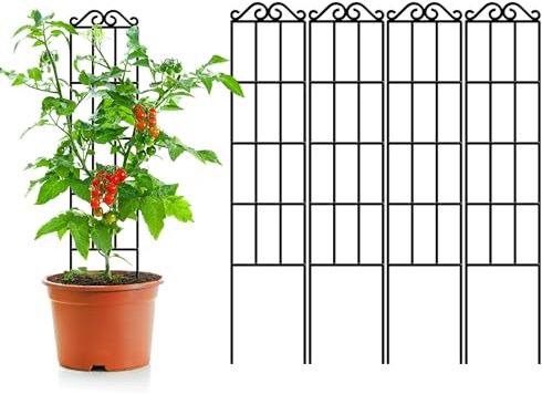 ARIFARO Enrejado de jardín de Metal de 95 cm para Plantas trepadoras, Paquete de 4, Enrejado Resistente para Plantas en Maceta, Enredaderas trepadoras, Color Negro