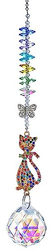 H&D HYALINE & DORA Strass-Sonnenfänger in Katzenform, Fensteranhänger, Regenbogen-Kristall-Prismen, Ornament, Auto-Sonnenfänger, Geschenk für Damen, Mutter