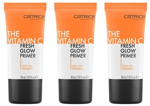 Catrice The Vitamin C Fresh Glow Primer, Orange, mit Vitaminen, grundierend, strahlend, für trockene Haut, vegan, ohne Parabene, ohne Mikroplastikpartikel, Nanopartikel frei, 3er Pack (3x30ml)